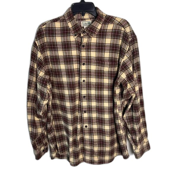 L.L. Bean Other - L.L. Bean Men's Flannel Shirt L Regular Brown Cream Earth Tone Plaid Button